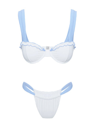 Summer Season Ruched Side Bikini Bottoms Blue / White
