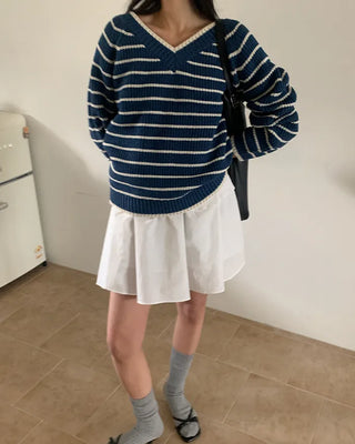 Striped V-neck knit