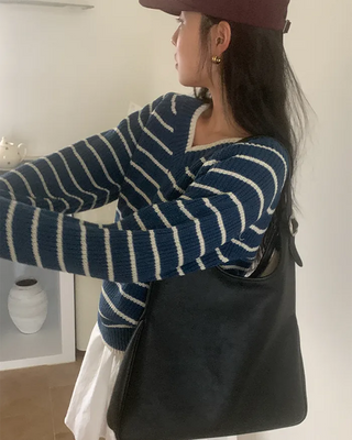 Striped V-neck knit
