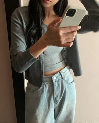 Round knit cardigan