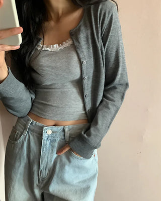 Round knit cardigan