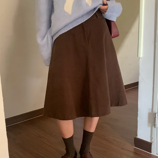 Corduroy mid-length skirt