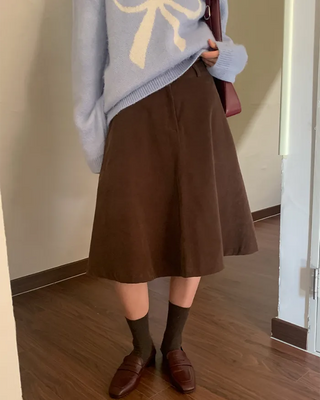 Corduroy mid-length skirt