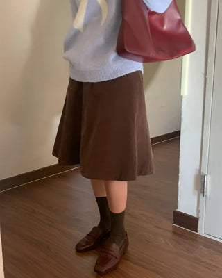 Corduroy mid-length skirt
