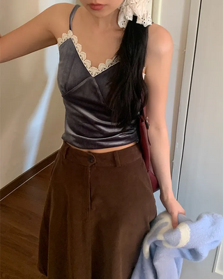 Corduroy mid-length skirt