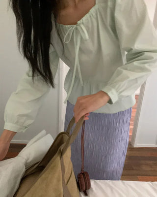 Square Shirring Ribbon Blouse