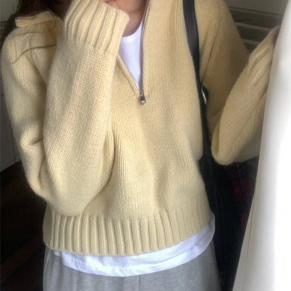 High-neck half-zip knit