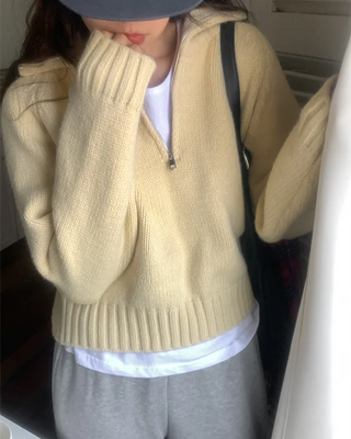 High-neck half-zip knit