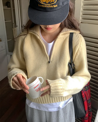 High-neck half-zip knit