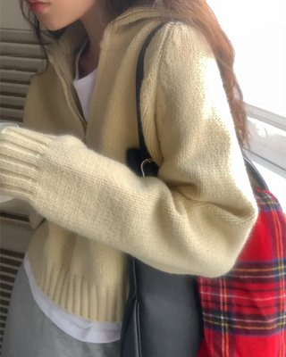 High-neck half-zip knit