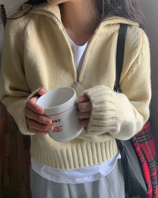 High-neck half-zip knit