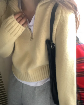 High-neck half-zip knit