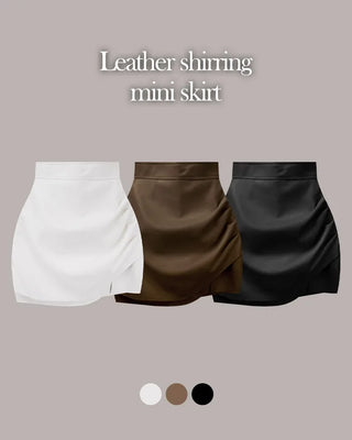 Leather shirred mini skirt