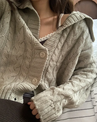 Twist Collar Knit Cardigan