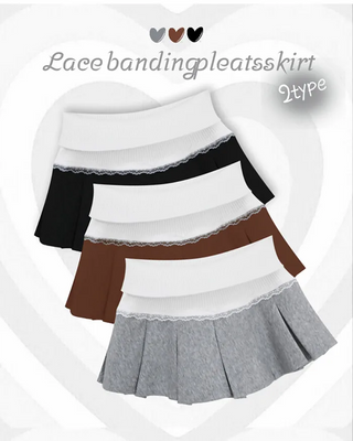 Lace elastic pleated mini skirt