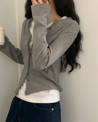 V-neck ribbed long-sleeve cardigan