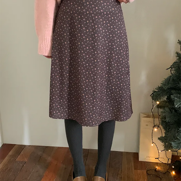 Peach brushed floral midi skirt