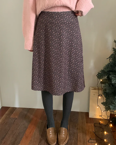 Peach brushed floral midi skirt