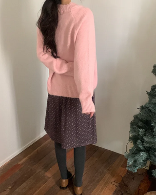 Peach brushed floral midi skirt