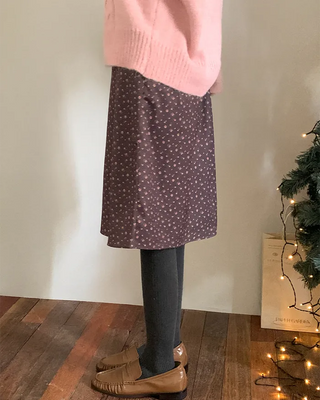 Peach brushed floral midi skirt
