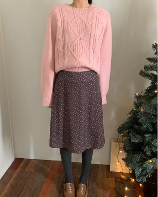 Peach brushed floral midi skirt