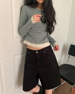 Fake Layered Bicolor Long-Sleeve T-Shirt