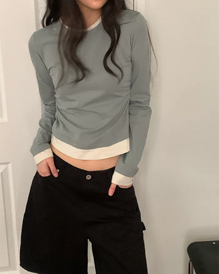 Fake Layered Bicolor Long-Sleeve T-Shirt