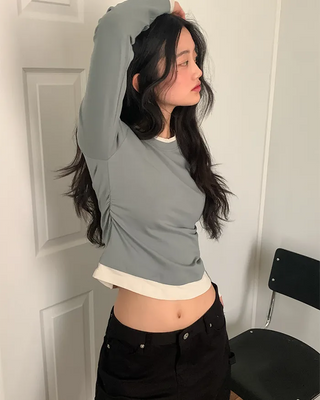 Fake Layered Bicolor Long-Sleeve T-Shirt