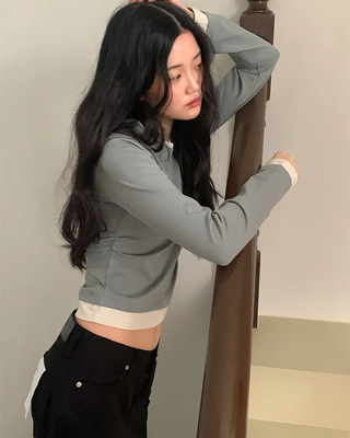 Fake Layered Bicolor Long-Sleeve T-Shirt