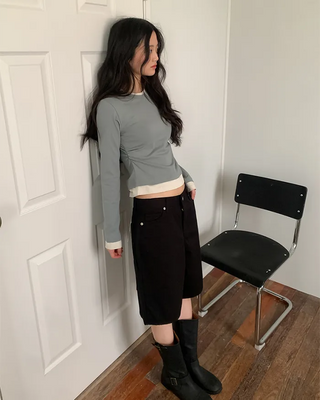Fake Layered Bicolor Long-Sleeve T-Shirt