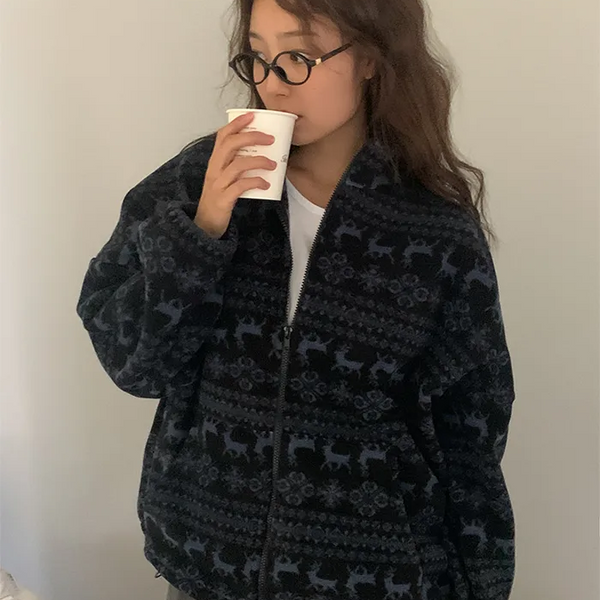 Snowflake Nordic Pattern Fleece Hoodie