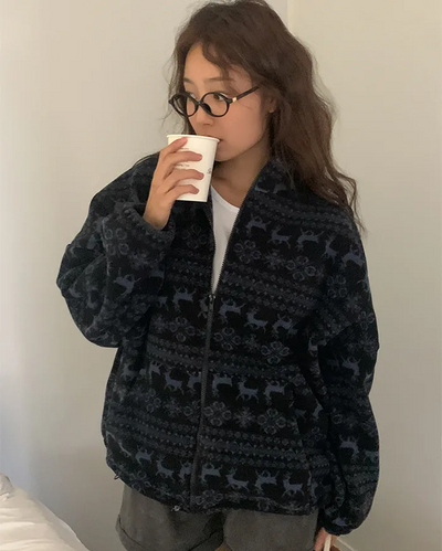 Snowflake Nordic Pattern Fleece Hoodie