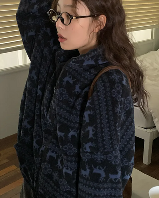 Snowflake Nordic Pattern Fleece Hoodie