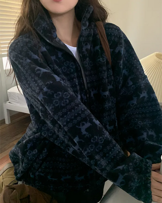 Snowflake Nordic Pattern Fleece Hoodie