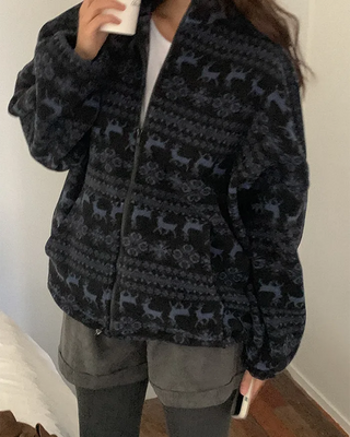 Snowflake Nordic Pattern Fleece Hoodie