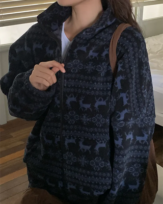 Snowflake Nordic Pattern Fleece Hoodie