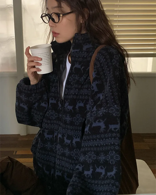 Snowflake Nordic Pattern Fleece Hoodie