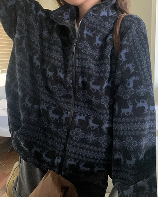 Snowflake Nordic Pattern Fleece Hoodie