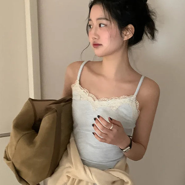 Ribbed Lace Layered Sleeveless Top