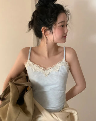 Ribbed Lace Layered Sleeveless Top