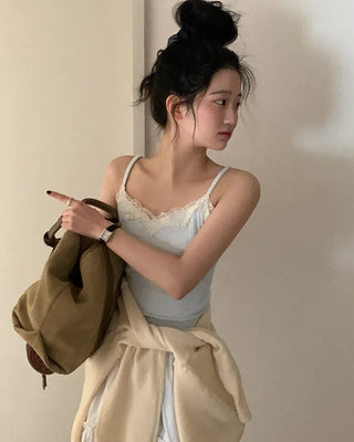 Ribbed Lace Layered Sleeveless Top
