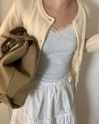 Ribbed Lace Layered Sleeveless Top
