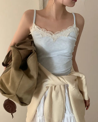 Ribbed Lace Layered Sleeveless Top