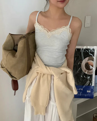 Ribbed Lace Layered Sleeveless Top