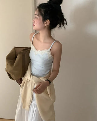 Ribbed Lace Layered Sleeveless Top