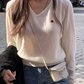 Mock wool V-neck knit