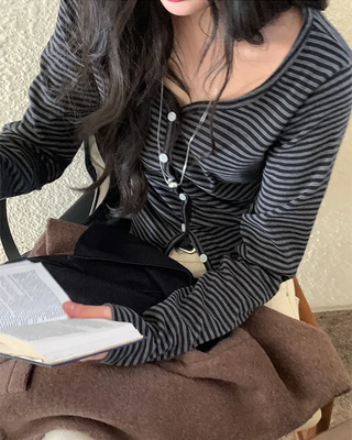 Border Shirred Layered Cardigan T-Shirt