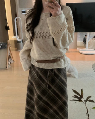 Openwork boat neck knit