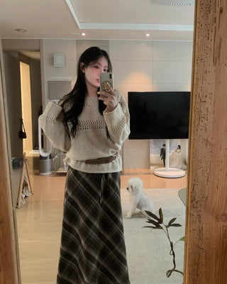 Openwork boat neck knit