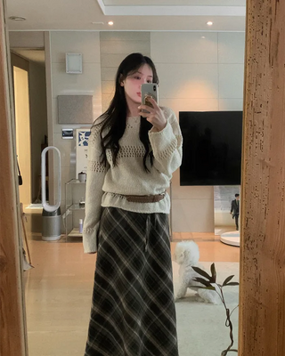 Openwork boat neck knit